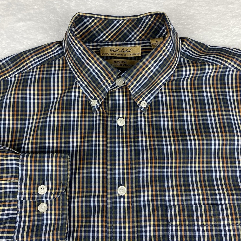 Roundtree & Yorke Gold Label Shirt Mens Large Multicolor Checks No Iron